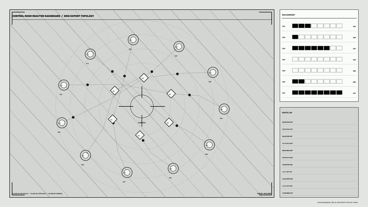 Monochrome Reactor Grid Topology HUD Dashboard 4K Wallpaper
