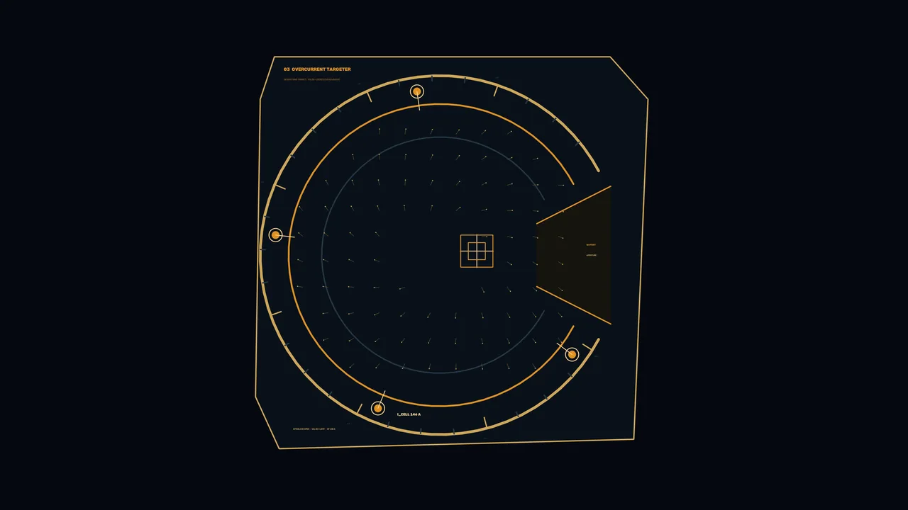 Amber Battery Current Telemetry HUD with Circular Scanner – 4K Wallpaper