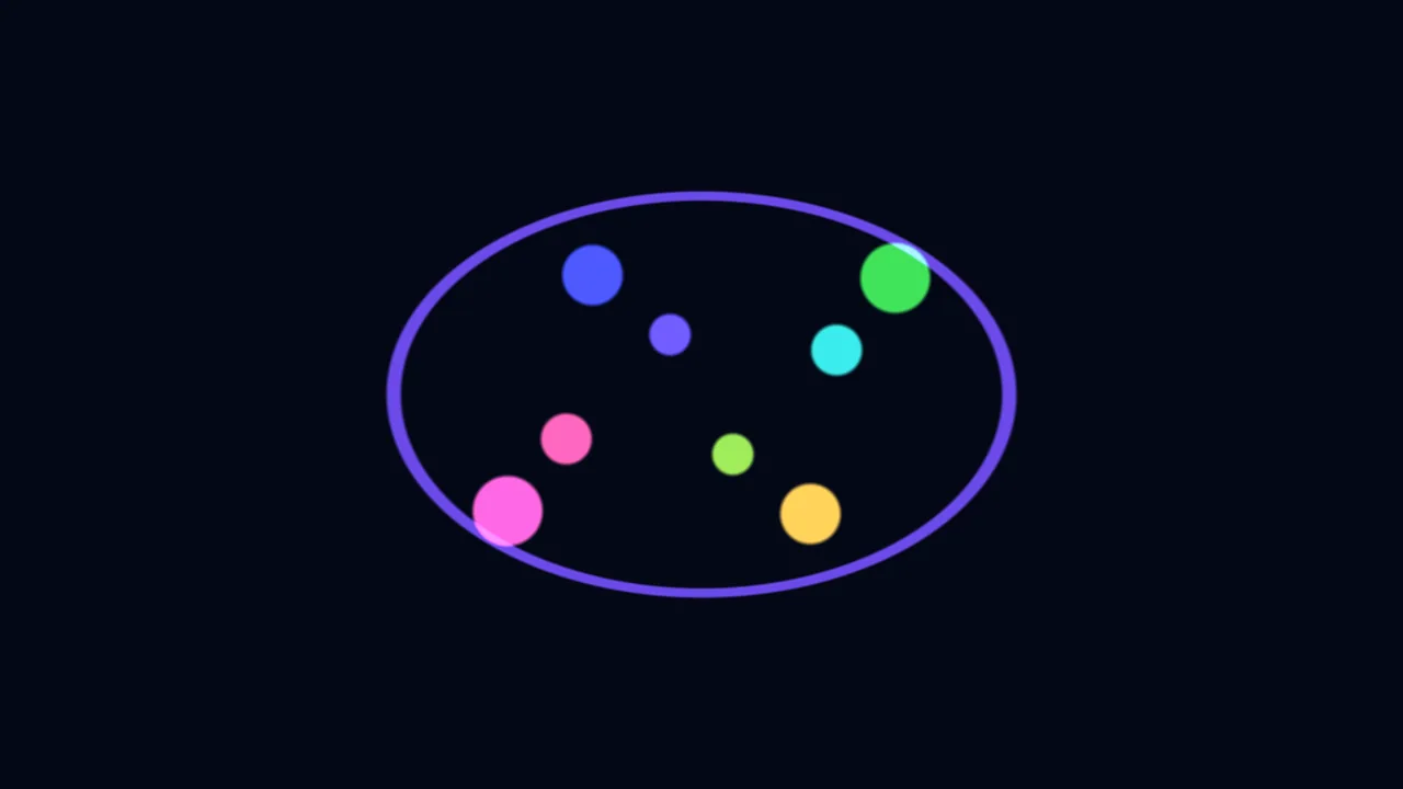 Colorful Circles Within a Purple Ellipse on Dark Navy, 4K Wallpaper