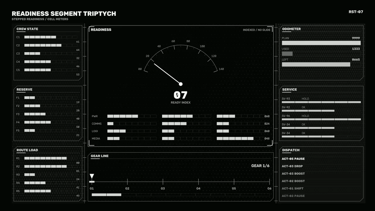Readiness Segment Triptych HUD Dashboard 4K Wallpaper