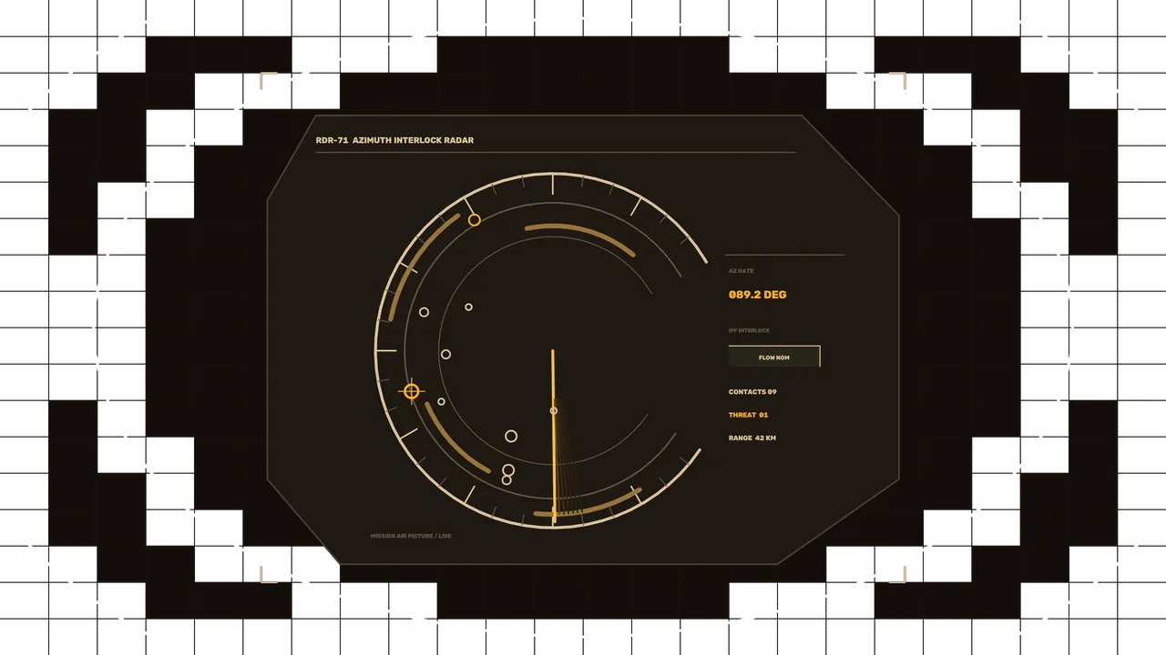 Amber Circular Azimuth Radar HUD on Octagonal Panel – 4K Wallpaper