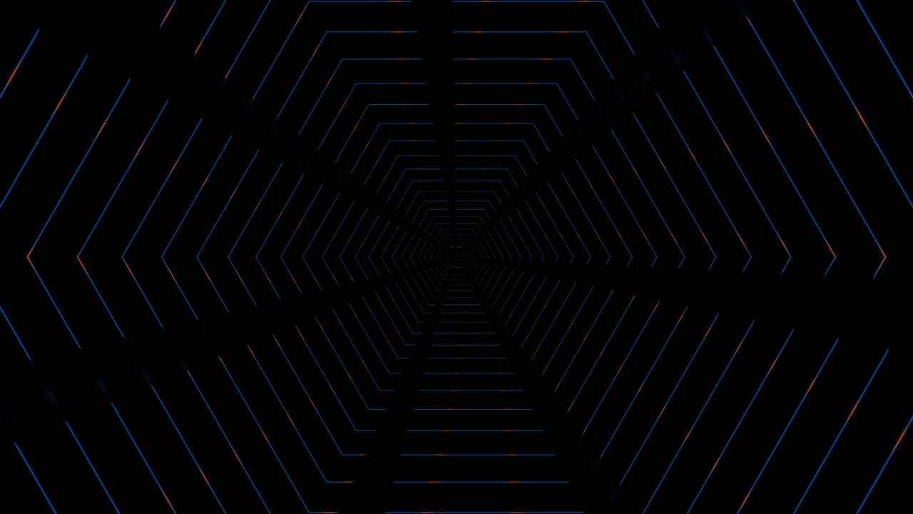 Electric Blue Hexagonal Tunnel on Black 4K Wallpaper