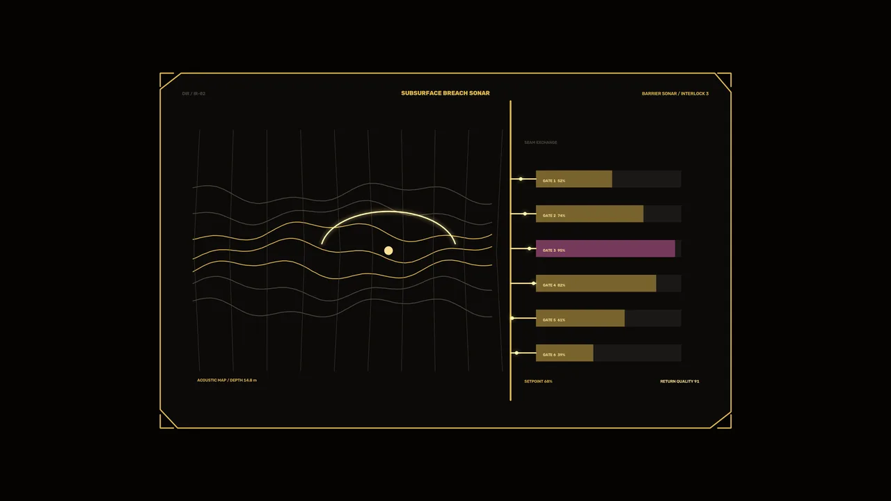 Subsurface Sonar HUD with Waveform and Gate Telemetry – 4K Sci-Fi Wallpaper
