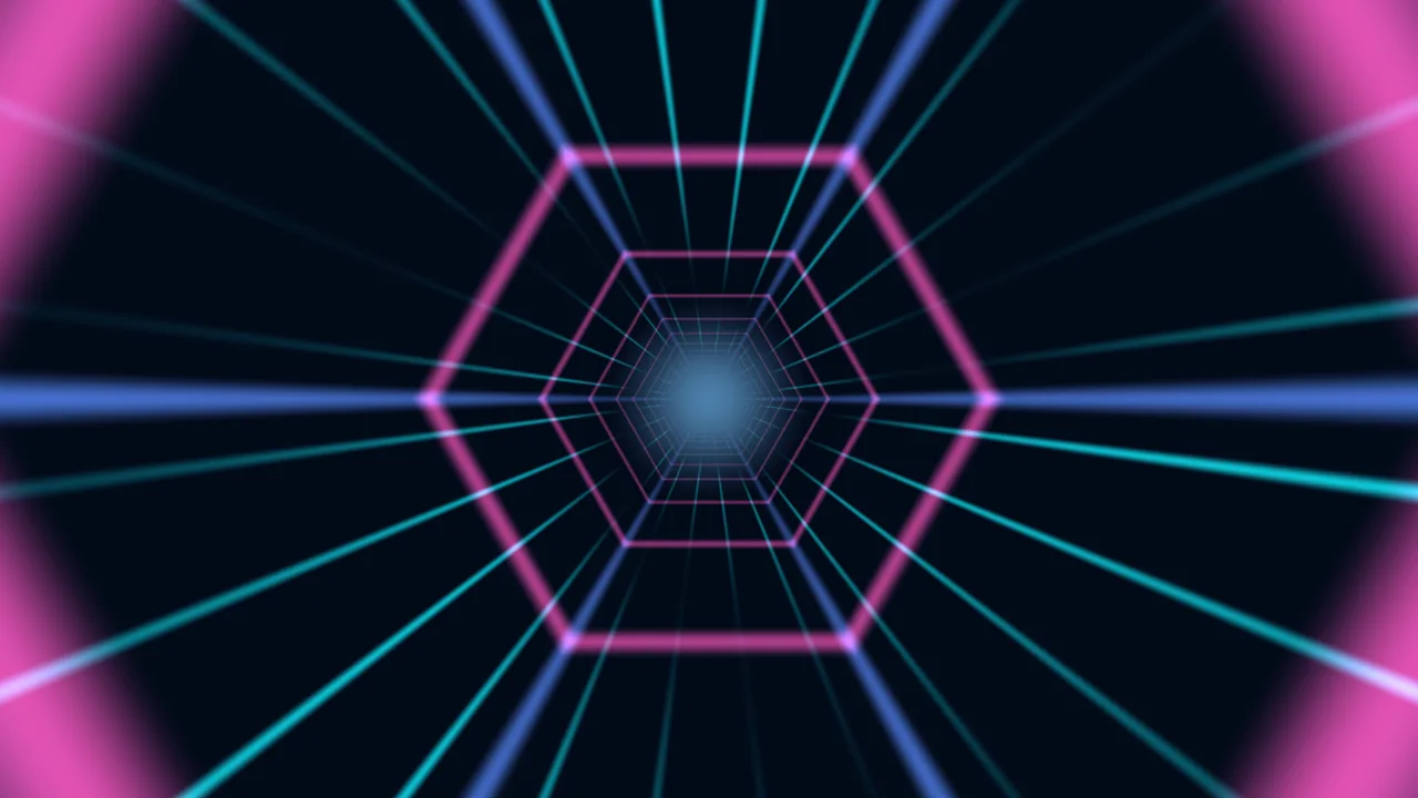 Neon Hexagonal Light Tunnel 4K Wallpaper