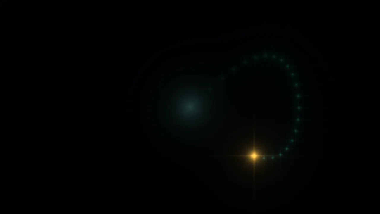 Teal Particle Arc and Golden Flare on Black 4K Wallpaper
