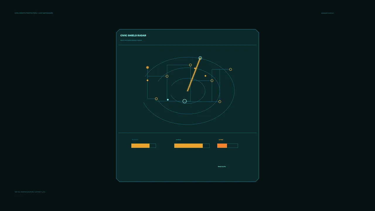 Civic Shield Radar HUD with Circular Scanner and Telemetry Bars