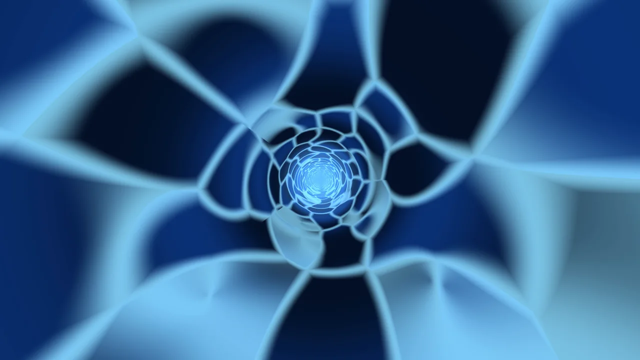 Blue Luminous Geometric Tunnel 4K Wallpaper