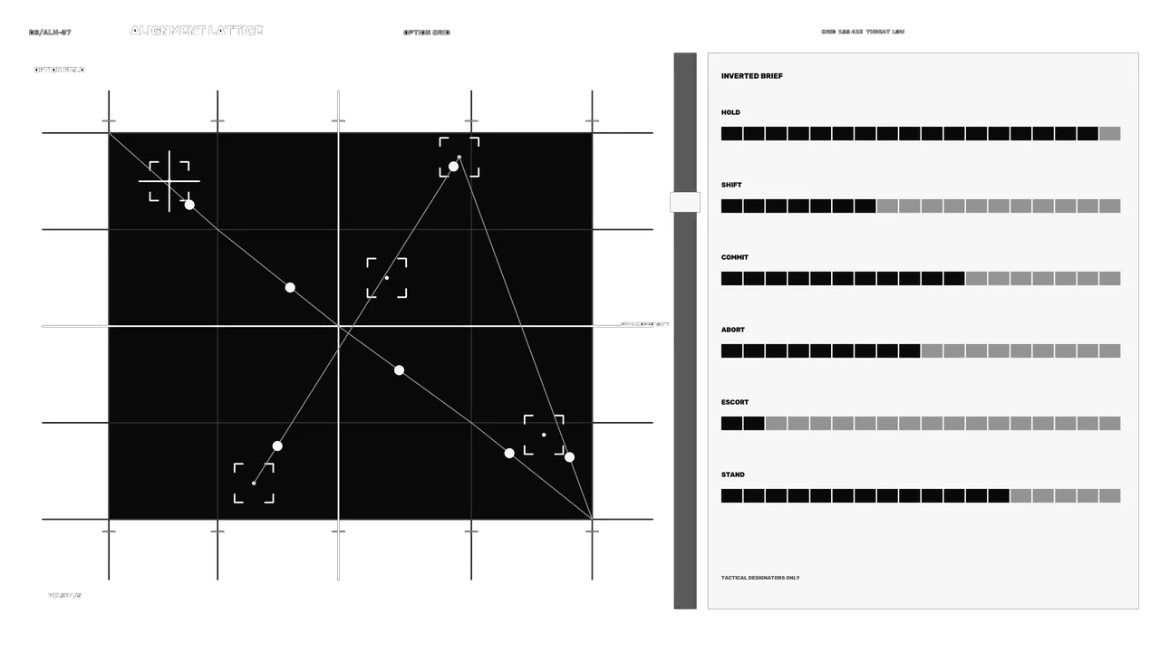 Monochrome Sci-Fi Decision Support HUD with Coordinate Grid and Status Bars