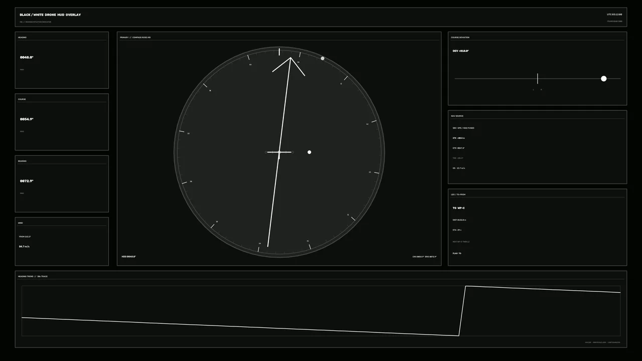 Monochrome Drone Navigation HUD Overlay 4K Sci-Fi Wallpaper