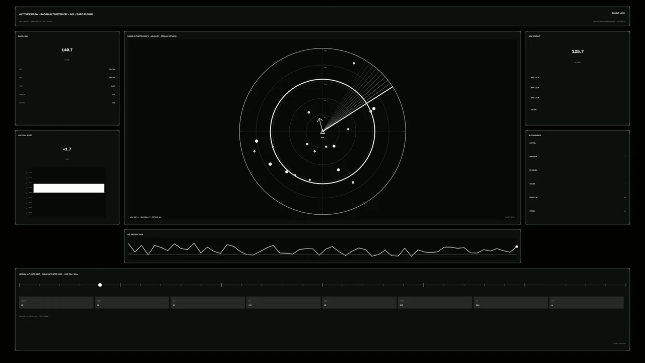 Monochrome Altitude Radar HUD Dashboard – 4K Sci-Fi Wallpaper