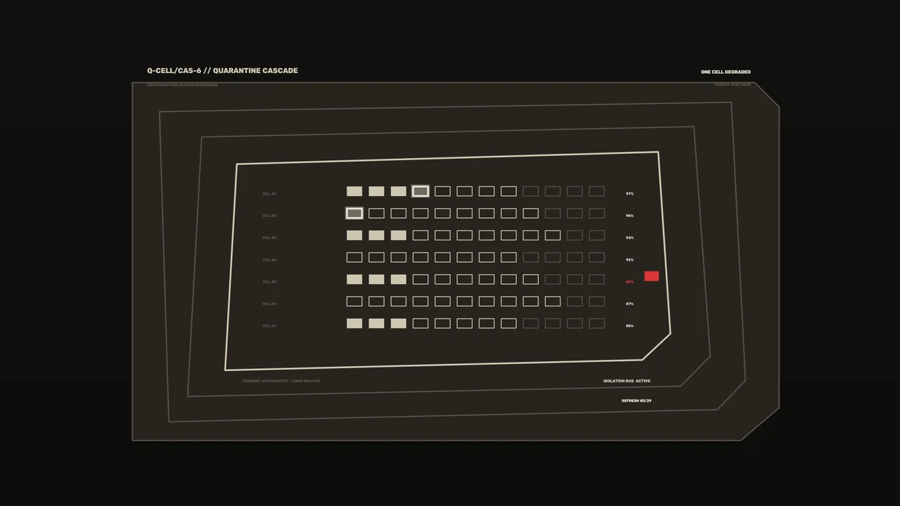 Quarantine Cell Status HUD with Red Degraded Alert 4K Sci-Fi Wallpaper