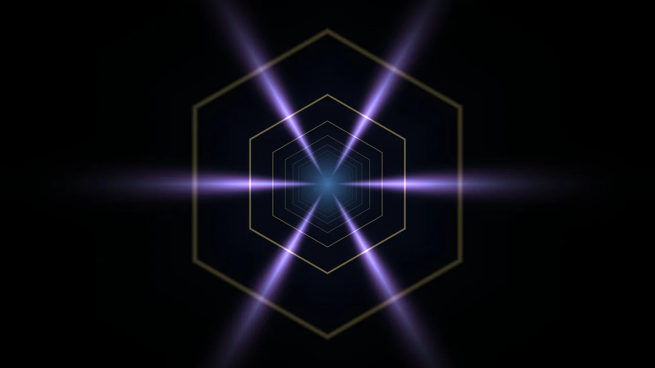 Abstract Purple Light Tunnel with Concentric Hexagons