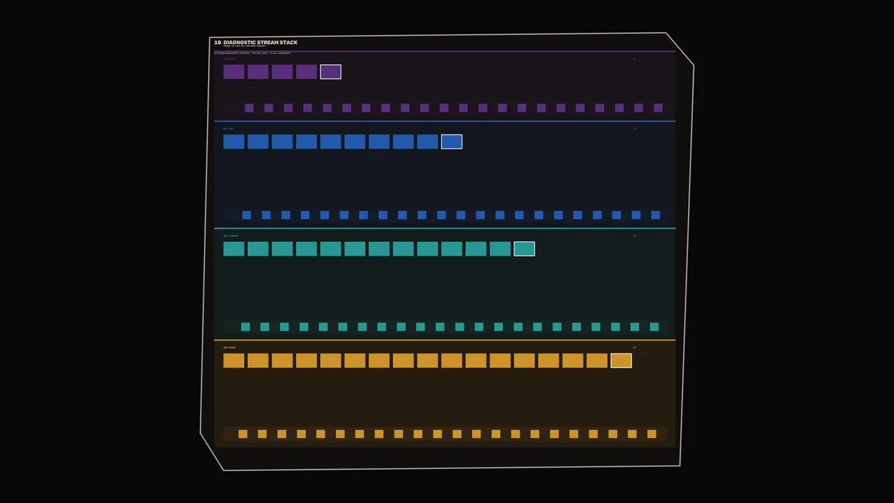 Diagnostic Stream Stack HUD 4K Wallpaper with Multicolor Telemetry Panels