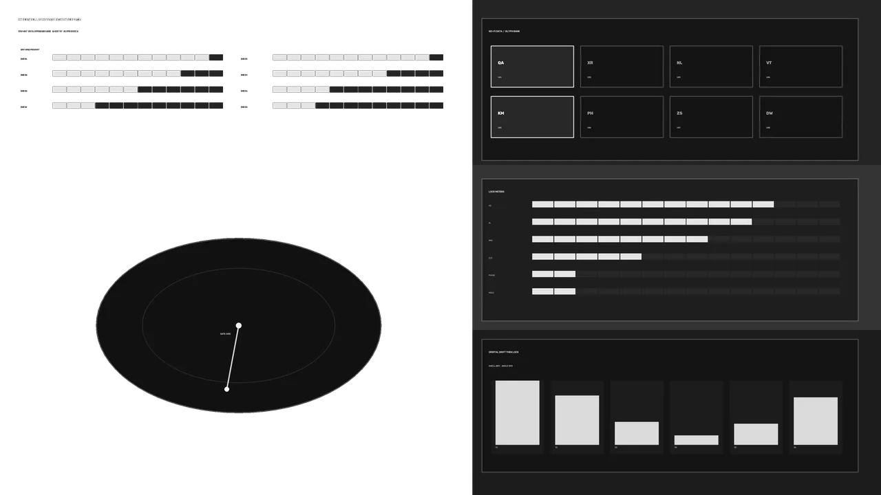 Monochrome Interstellar Navigation HUD with Radar and Telemetry Panels