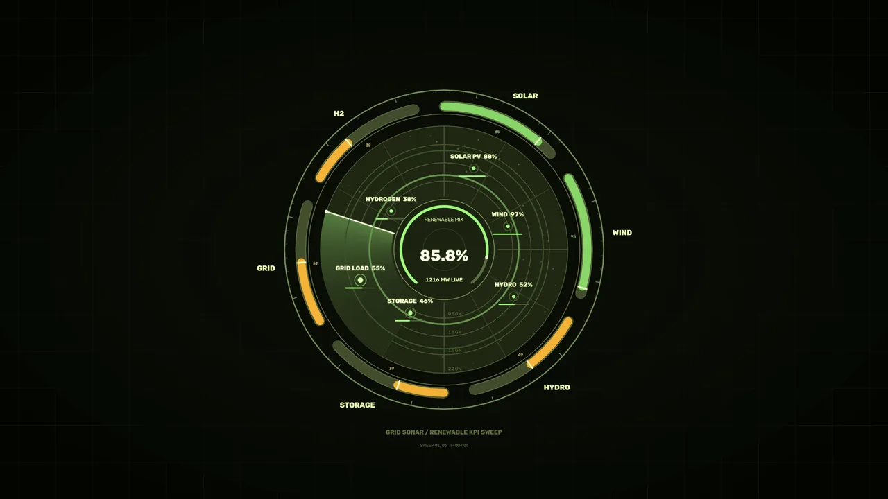 Renewable Energy Telemetry Circular HUD Dashboard 4K Wallpaper