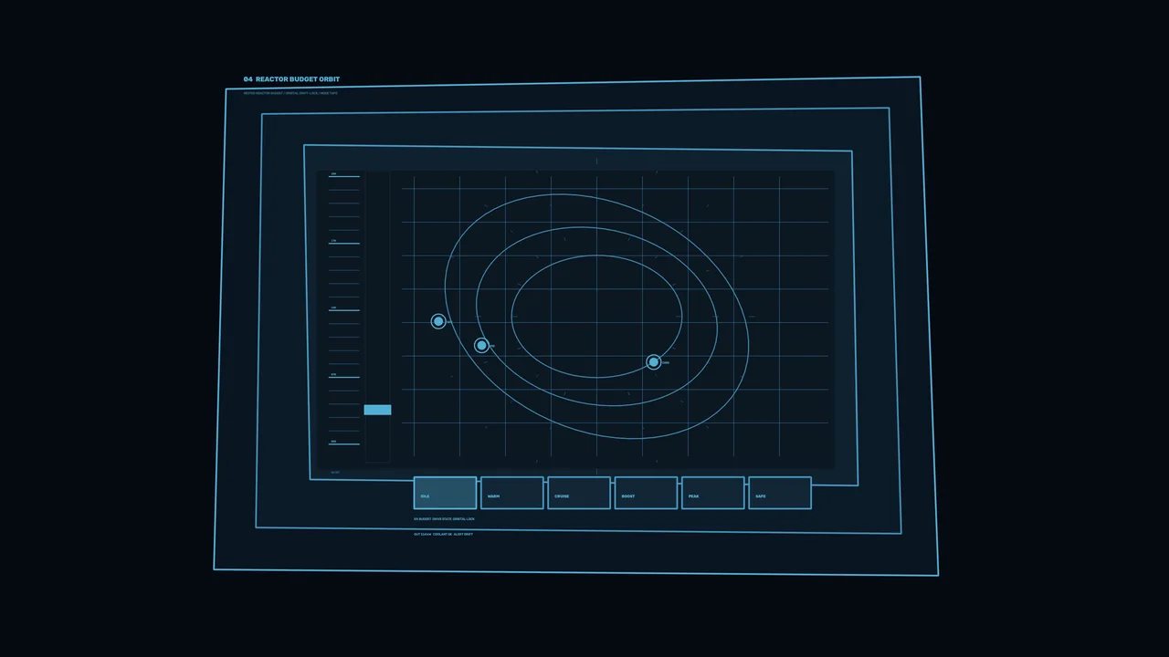 Reactor Budget Orbit HUD with Cyan Telemetry Grid