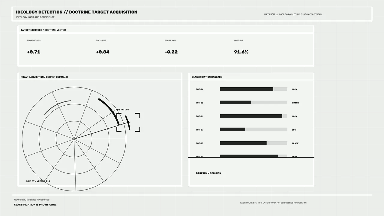 Fictional Doctrine Analysis HUD with Polar Scanner and Classification Dashboard