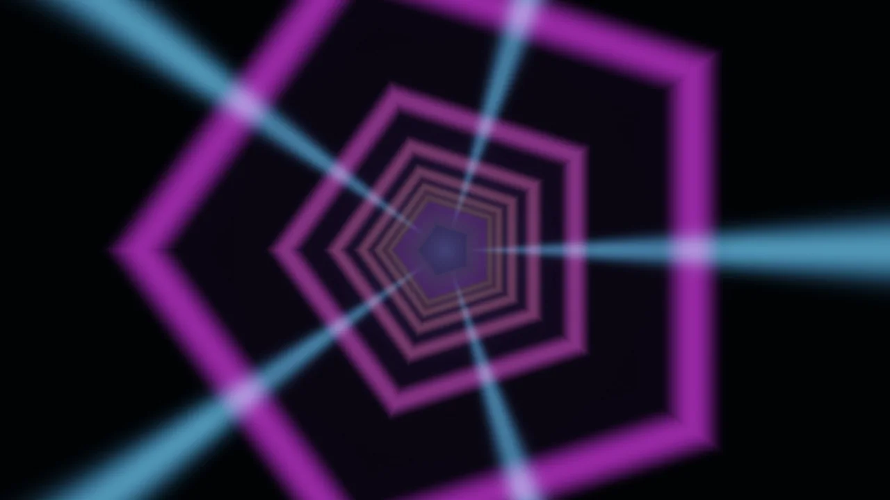 Abstract Neon Hexagonal Tunnel with Cyan Light Beams 4K Wallpaper
