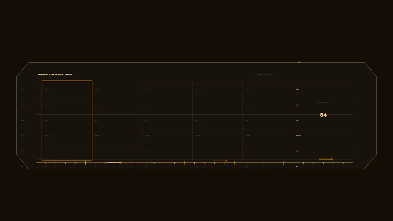 Amber Confidence Telemetry HUD Score 84 4K Wallpaper