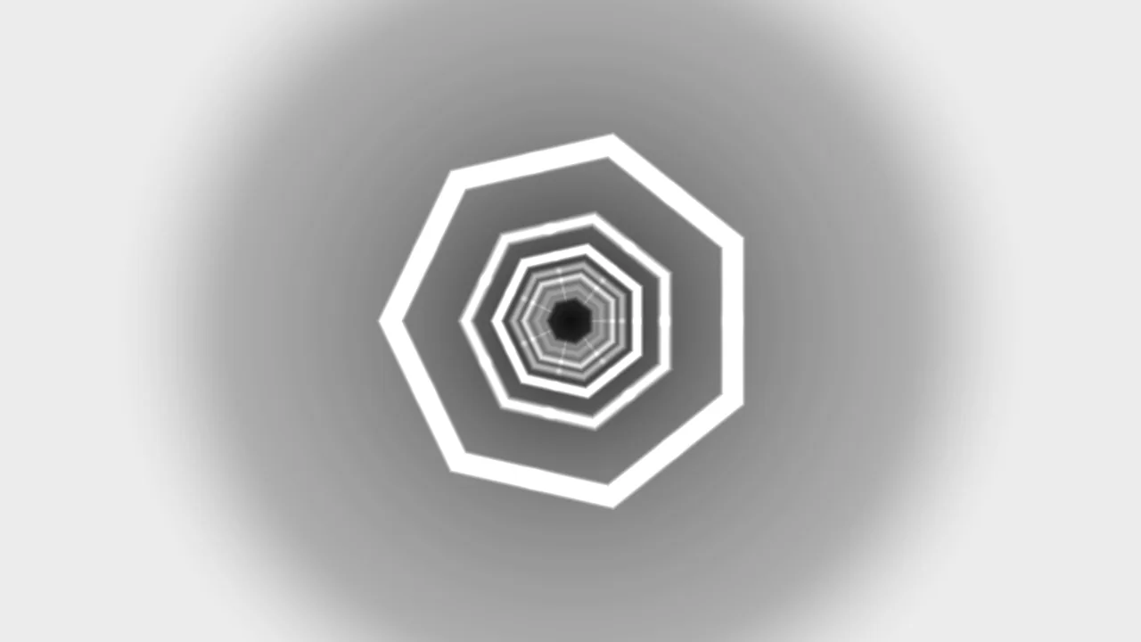 Monochrome Concentric Polygon Tunnel 4K Wallpaper