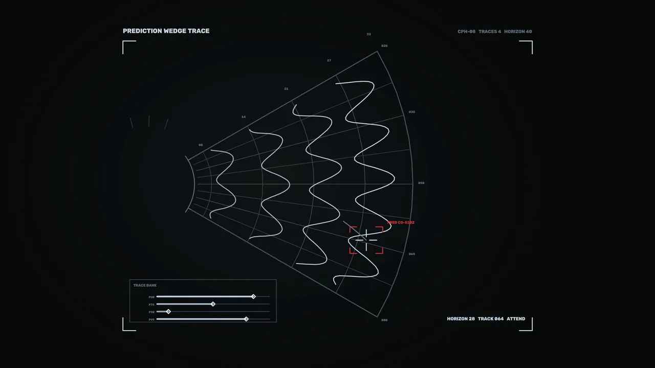 Sci-Fi Prediction Trace HUD Telemetry Dashboard 4K Wallpaper