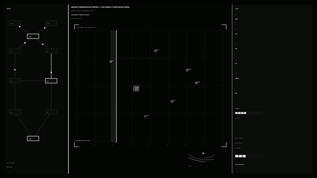 Monochrome Ballast Control HUD with Contact Radar Grid 4K Wallpaper