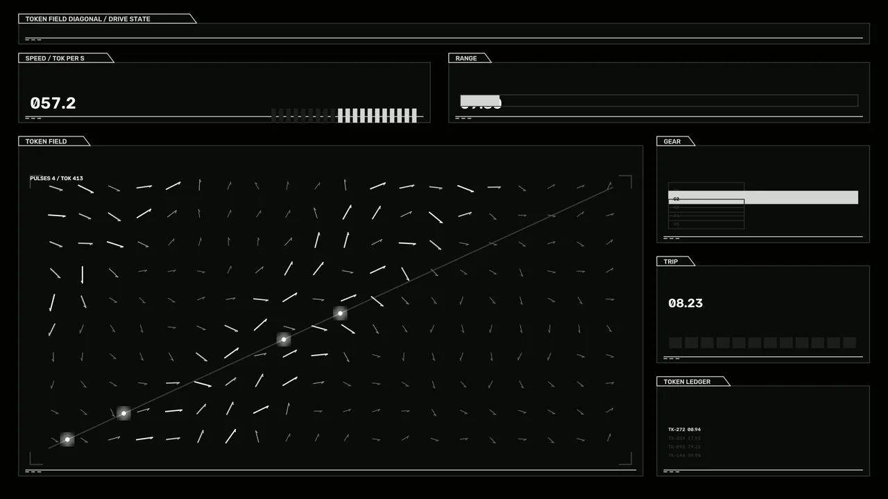 Monochrome Token Field Telemetry HUD 4K Wallpaper