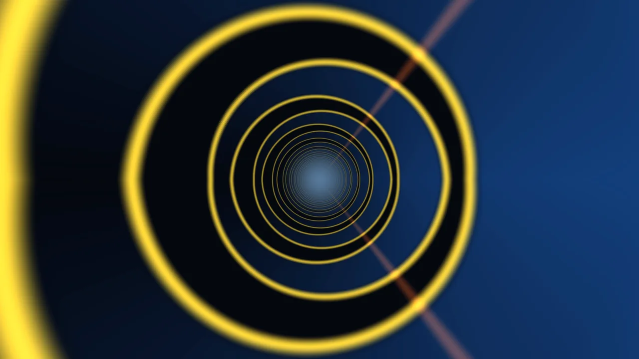 Abstract Golden Concentric Ring Tunnel on Deep Blue