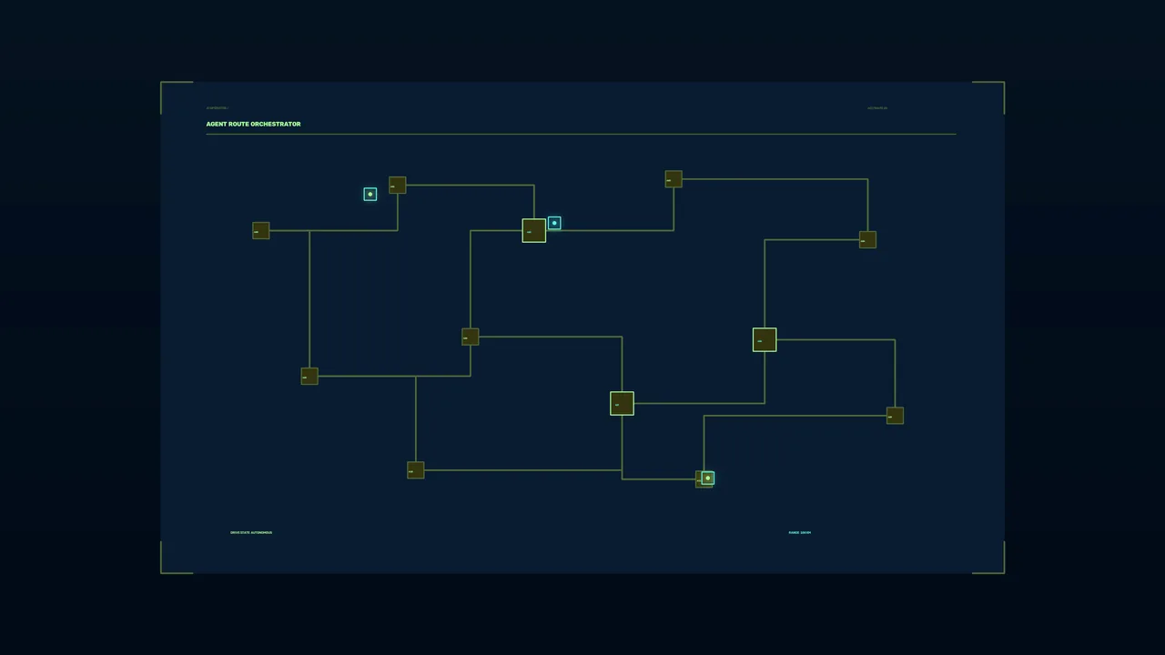 Sci-Fi Route Network HUD with Node Dashboard – 4K Wallpaper