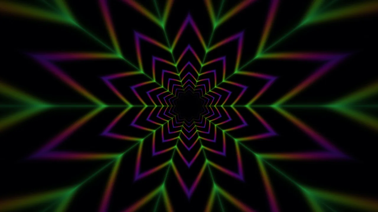 Symmetrical Neon Rainbow Geometric Tunnel on Black 4K Wallpaper