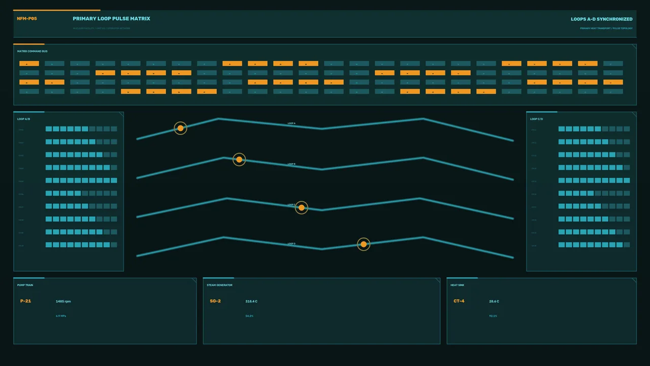 Industrial Control Pulse Matrix HUD with Telemetry Charts