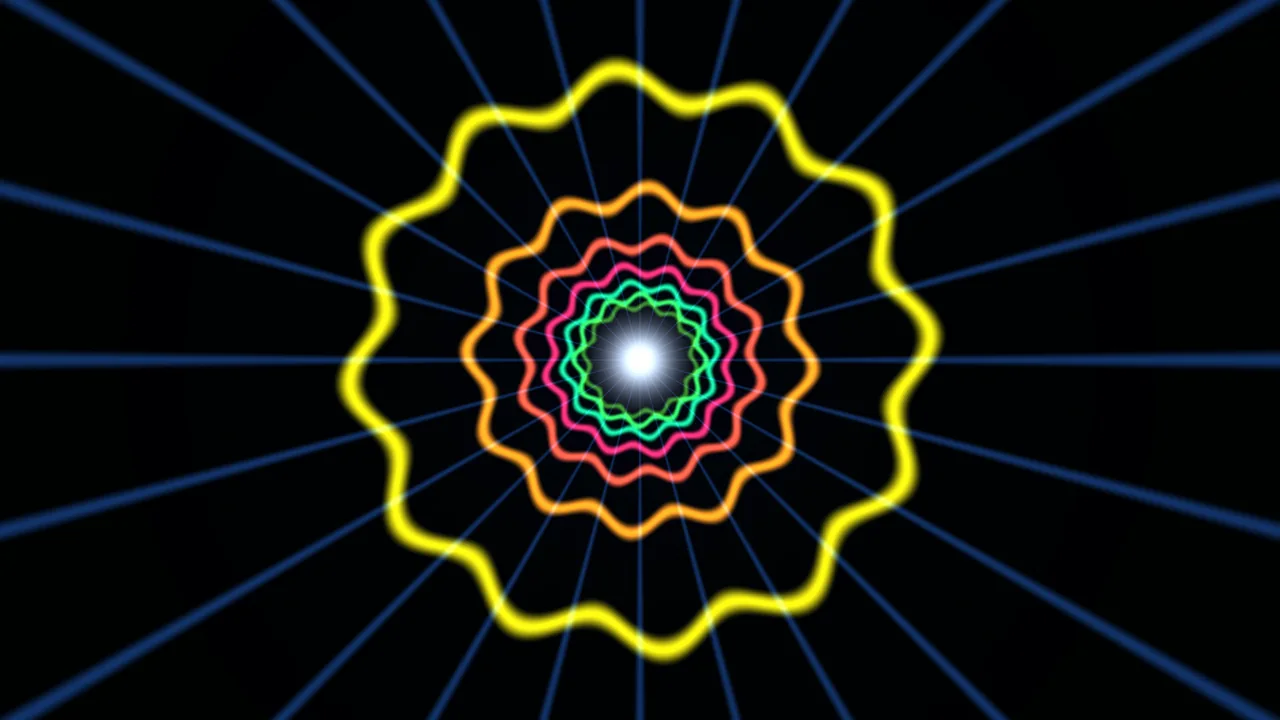 Neon Concentric Rings with Radial Lines 4K Wallpaper