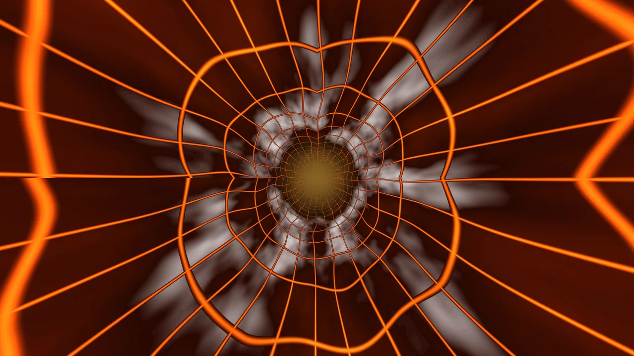 Orange Radial Grid Tunnel with Amber Center