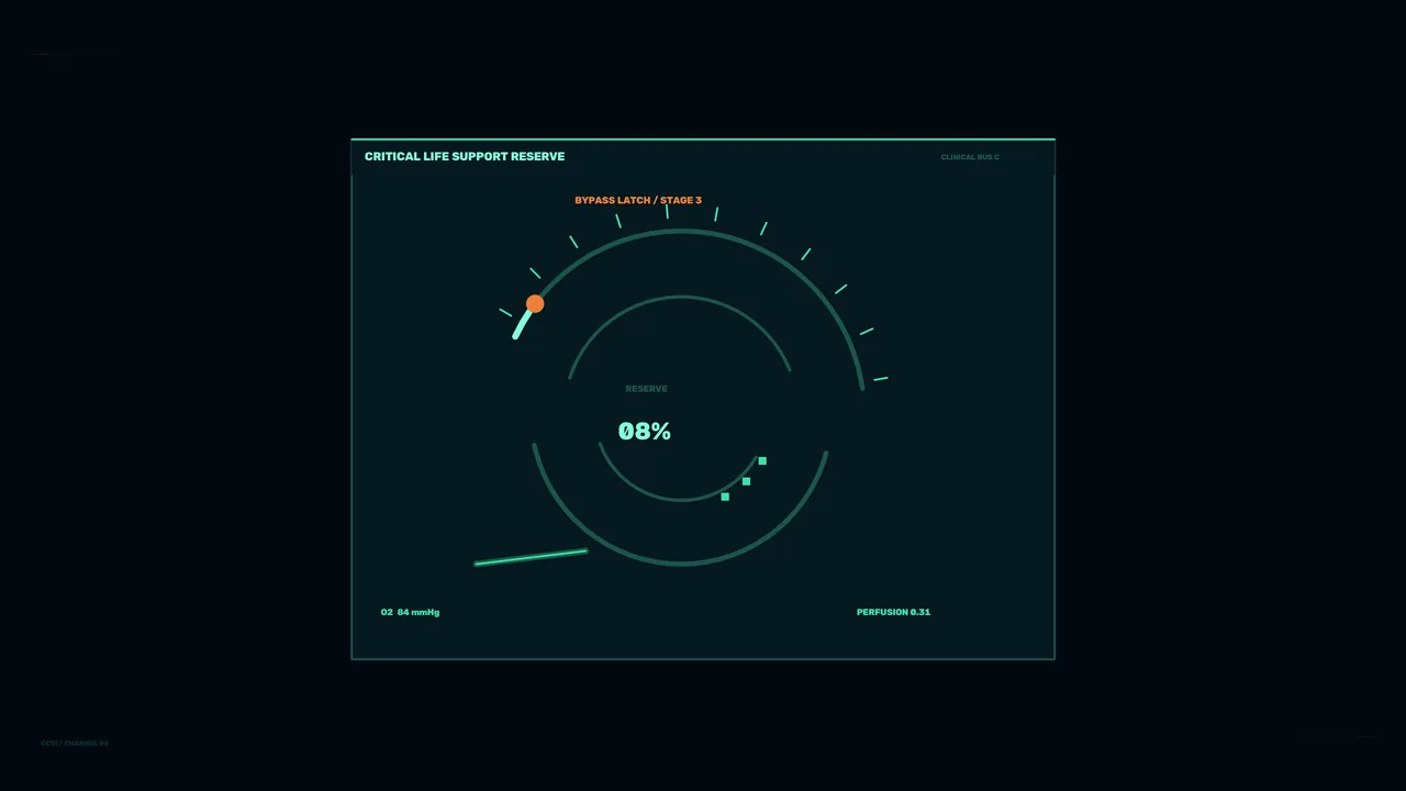 Critical Life Support Reserve HUD with Circular Telemetry Gauge – 4K Sci-Fi
