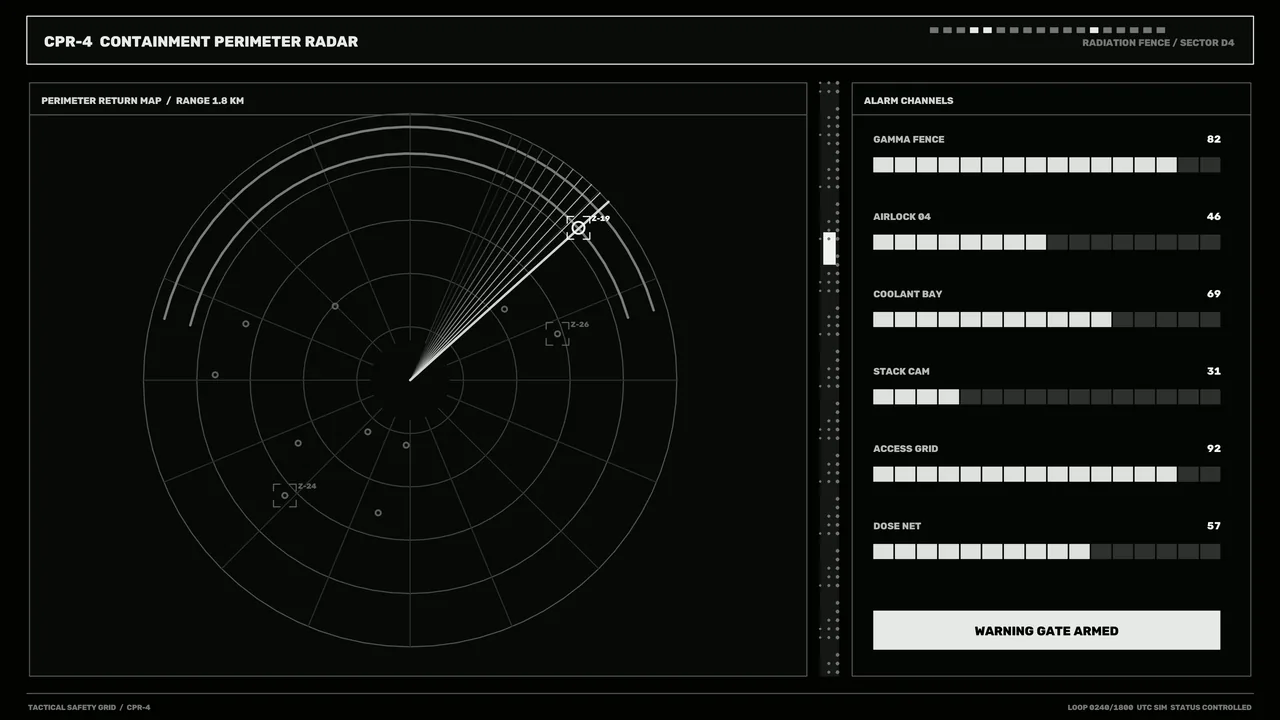 Containment Perimeter Radar HUD and Alarm Dashboard