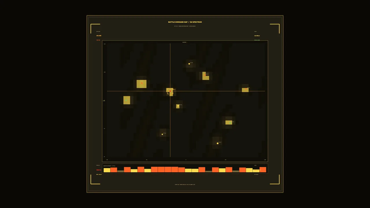 Sci-Fi Command Map HUD with Amber Telemetry Markers