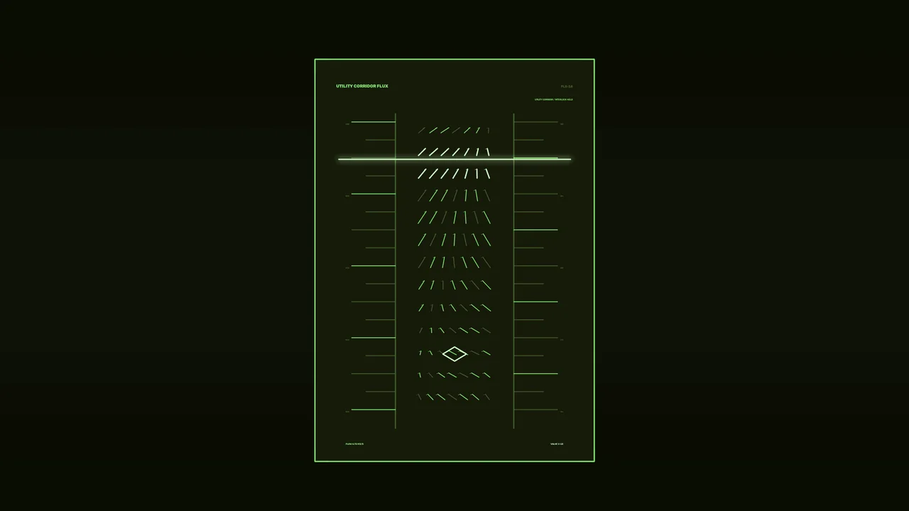 Green Utility Corridor Telemetry HUD 4K Wallpaper