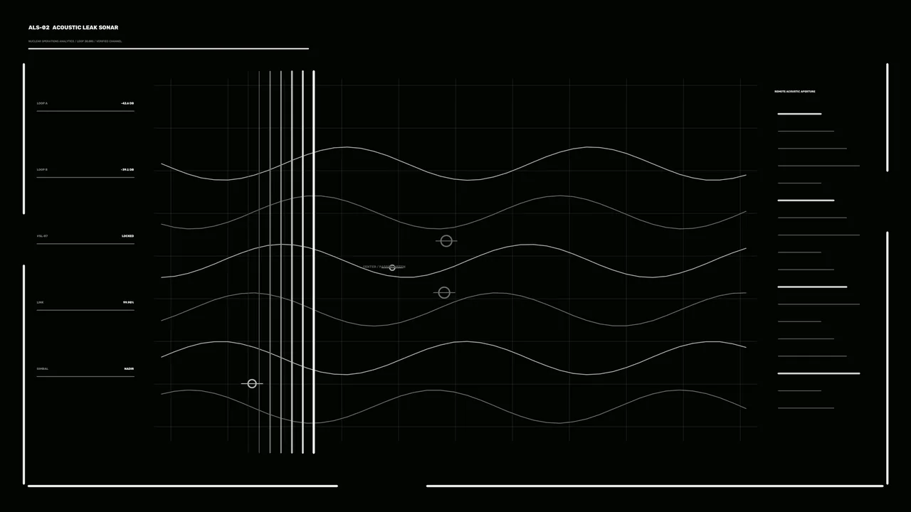 Acoustic Leak Sonar Analytics HUD with Waveform Grid | 4K Sci-Fi Wallpaper