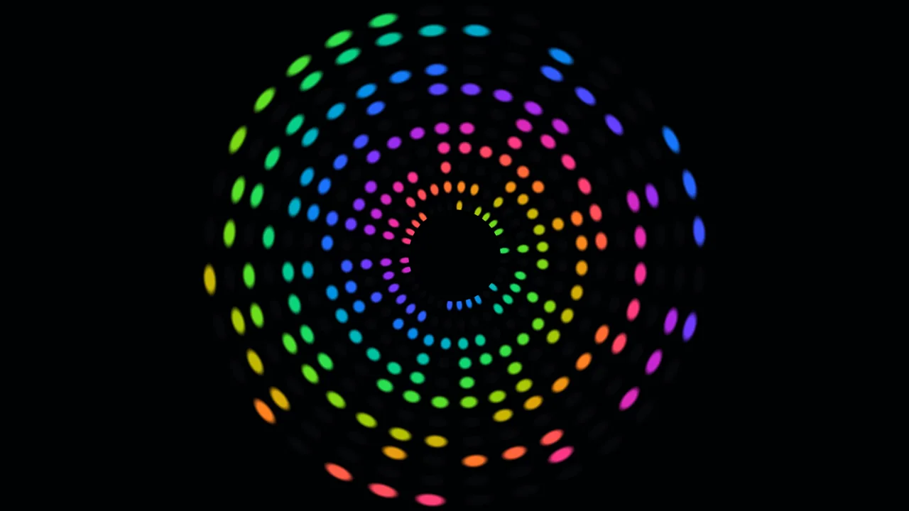 Rainbow Concentric Dot Tunnel on Black 4K Wallpaper