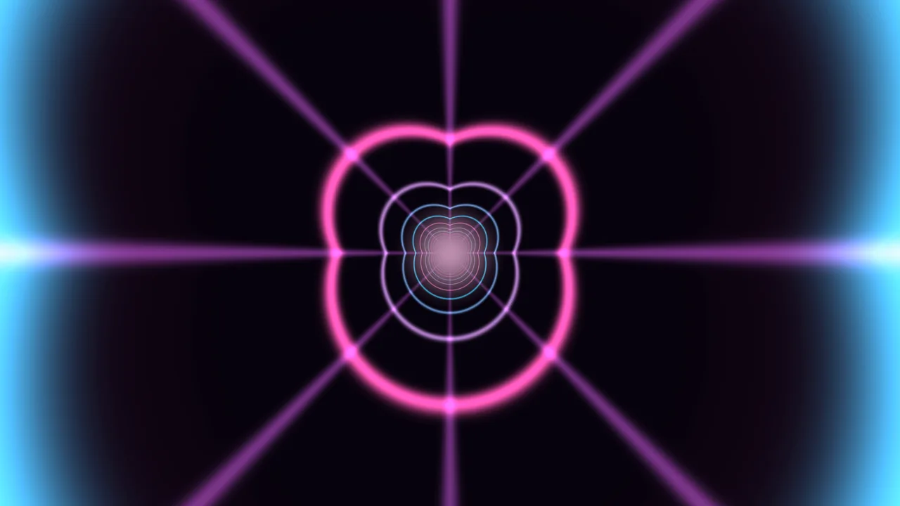 Neon Heart Grid Tunnel in Magenta, Purple and Cyan