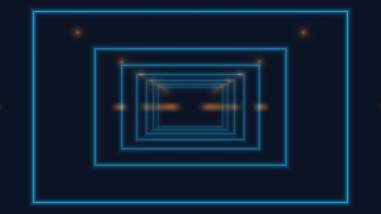 Cyan Neon Rectangular Tunnel with Amber Lights 4K Wallpaper