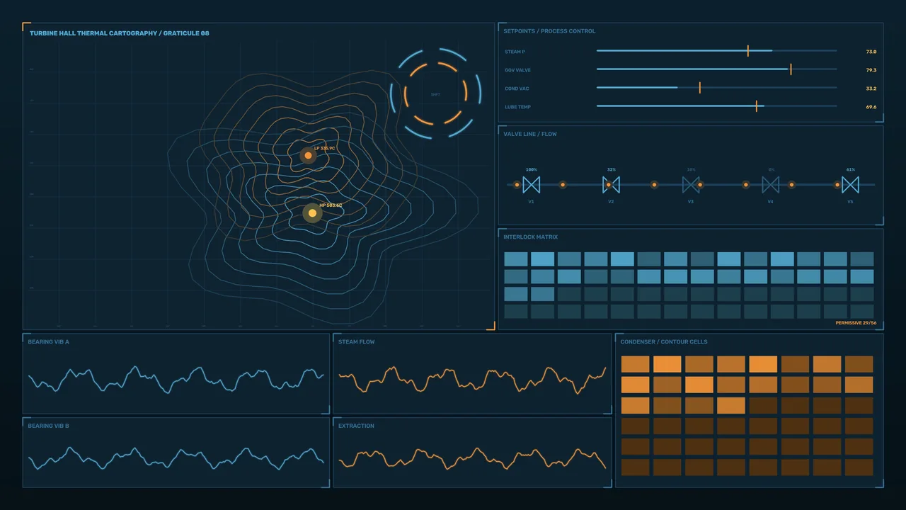 Sci-Fi Industrial Process Control Thermal Map HUD 4K Wallpaper