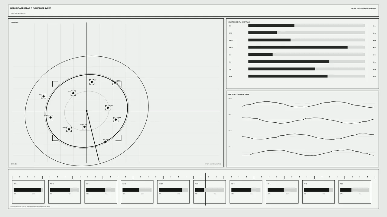 Sci-Fi Network Monitoring HUD with Circular Scanner and Telemetry Panels