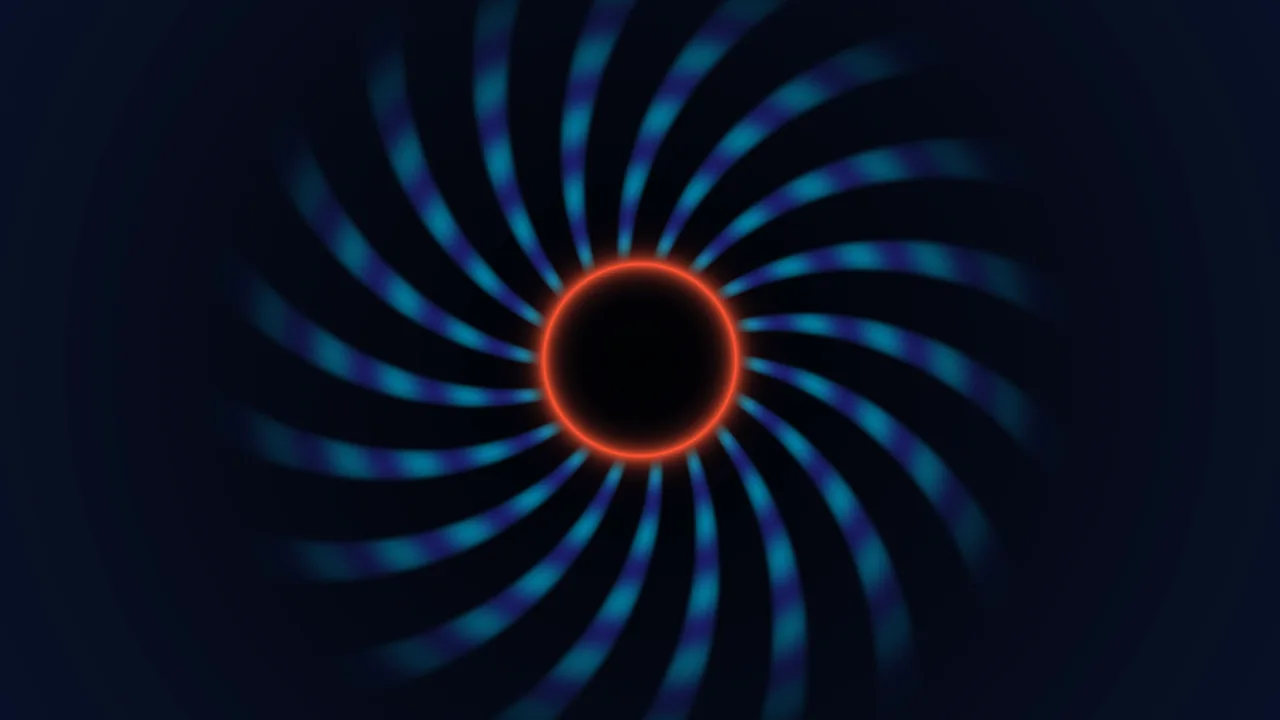 Abstract Radial Spiral with Neon Orange Ring and Blue Rays 4K Wallpaper