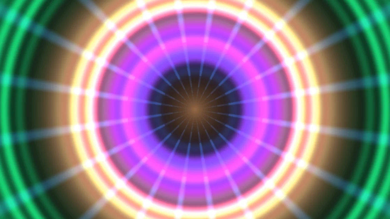 Neon Concentric Tunnel with Radial Light Grid 4K Wallpaper
