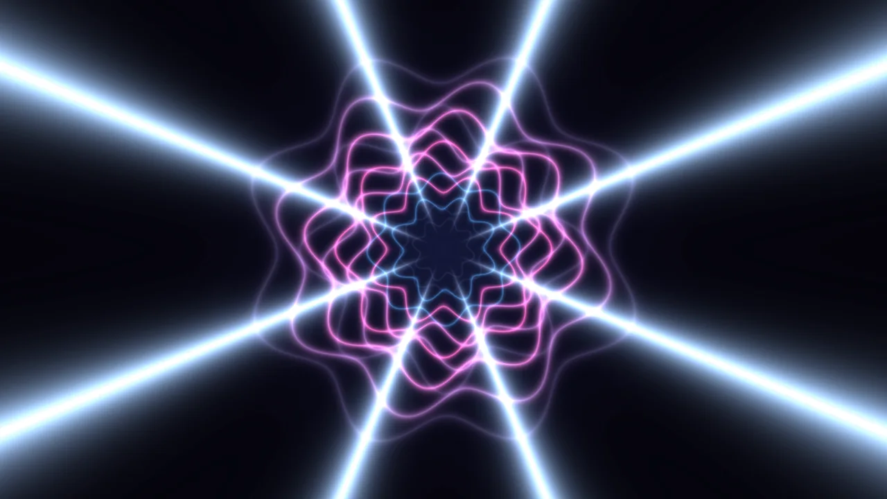 Abstract Neon Geometric Tunnel Wallpaper with Pink and Blue Light