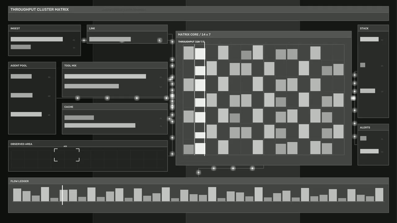 Monochrome Sci-Fi Throughput Matrix HUD Dashboard 4K Wallpaper
