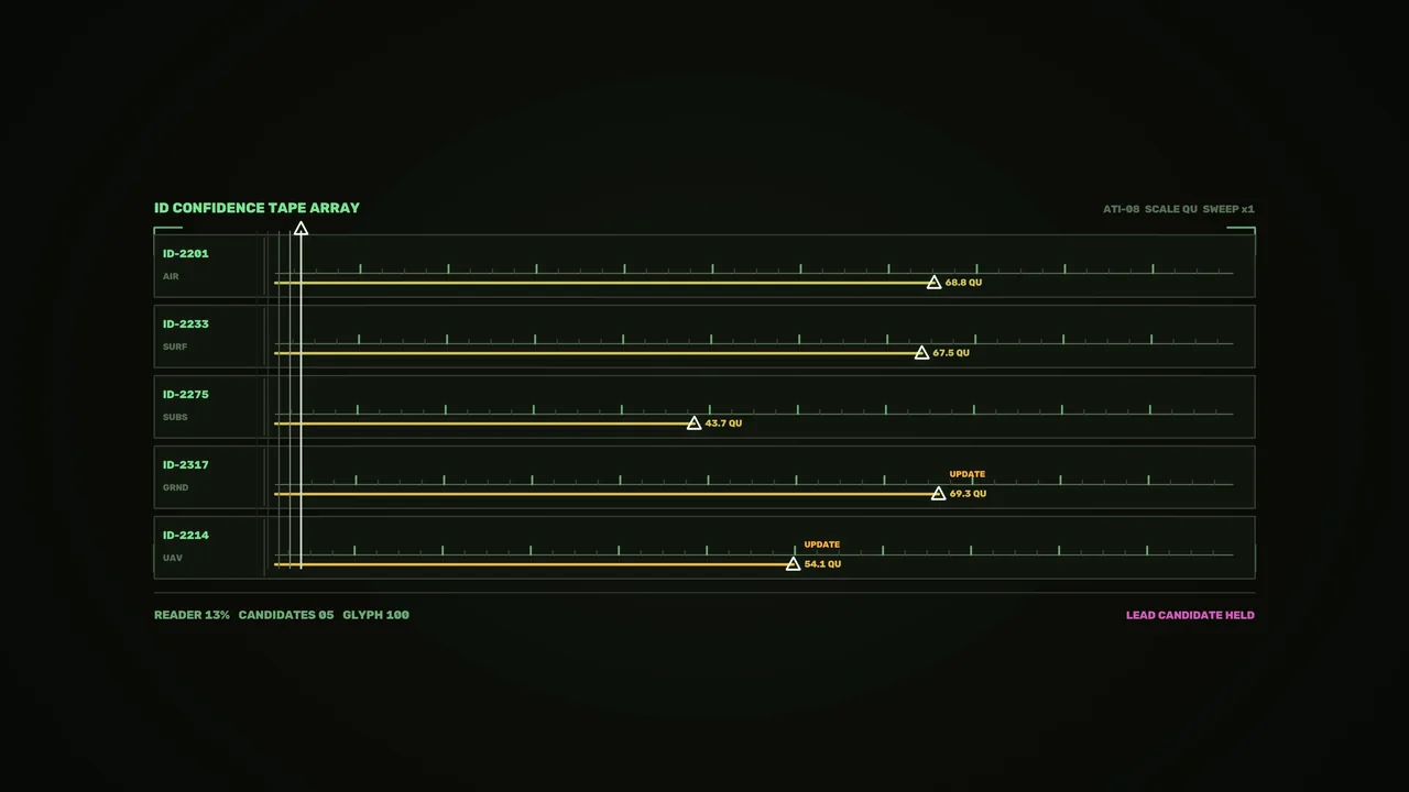 Futuristic Target Identification HUD 4K Wallpaper with Confidence Tape Array