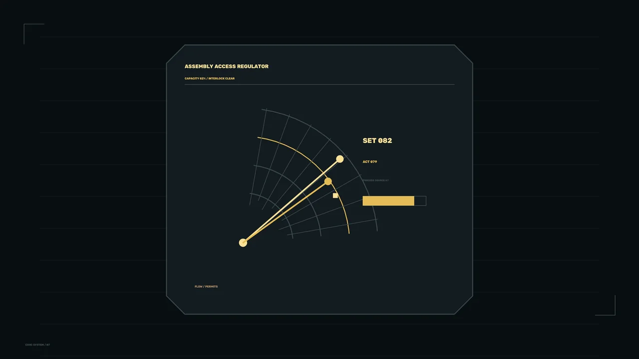 Assembly Access Regulator HUD — Radial Telemetry 4K Wallpaper