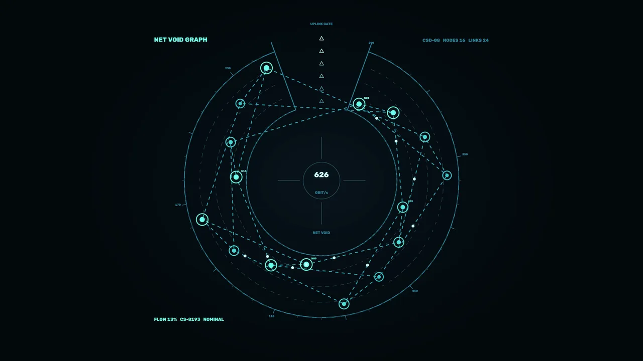 Circular Network Telemetry HUD with Connected Node Graph